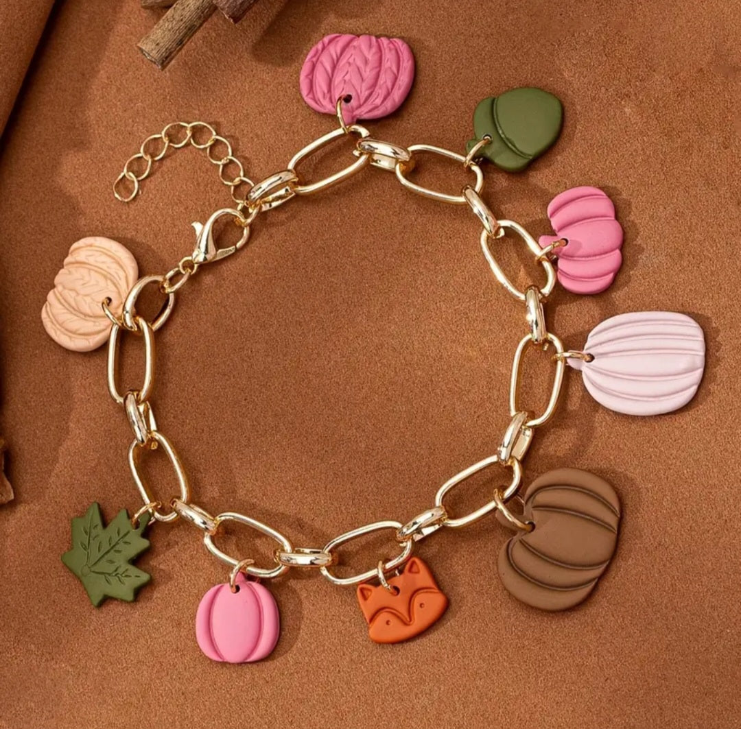 Fall Clay Charm Bracelet