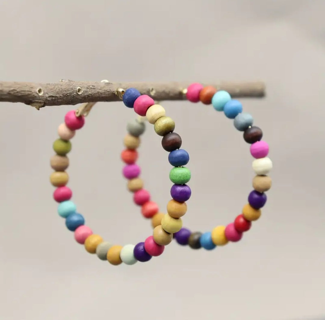 Wood Bead Hoop Earrings