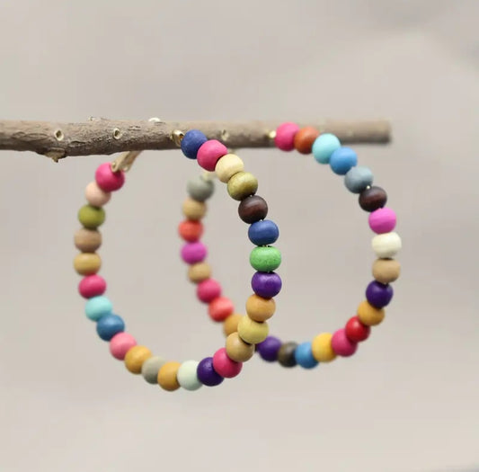 Wood Bead Hoop Earrings