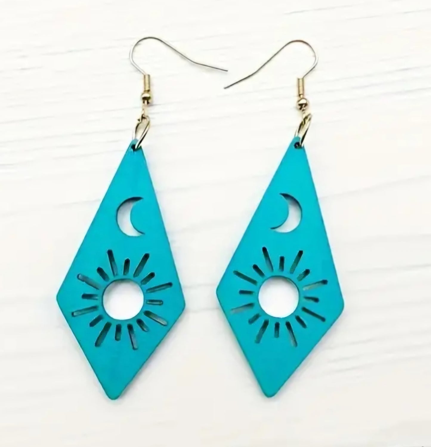 Moon Sun Wood Earrings