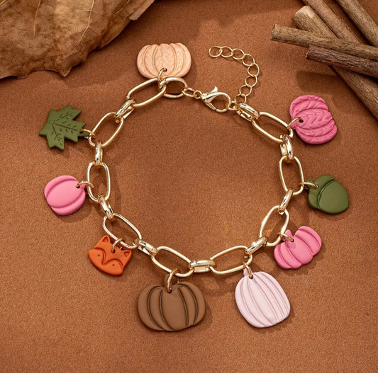 Fall Clay Charm Bracelet