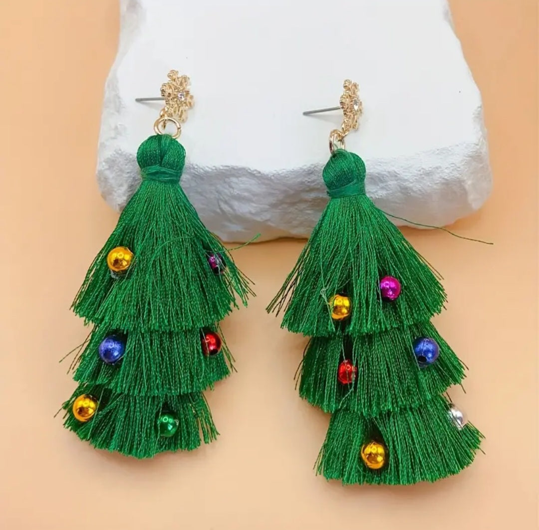 Christmas Tree Tassel Earrings