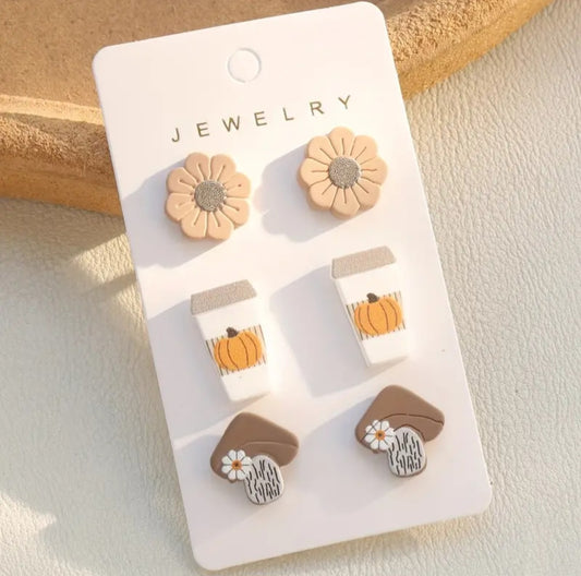 3 Pair Clay Fall Earrings